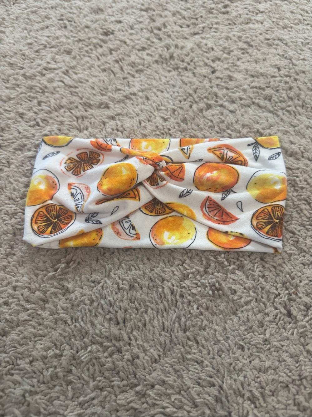 Athletic Soft Orange Citrus Print Twist Headband - White Orange Yellow